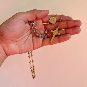 y2k 2000s gold rosary bead necklace